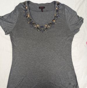 Escada Beaded Scoop Neck Short Sleeve Blouse Size Medium